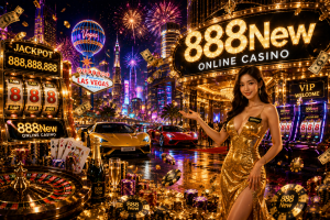 A glamorous Las Vegas-inspired casino featuring luxury sports cars, neon signs, jackpots, glamorous models, and a premium casino entrance.